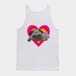 Adorable realistic pug painting on a digital vibrant heart Tank Top